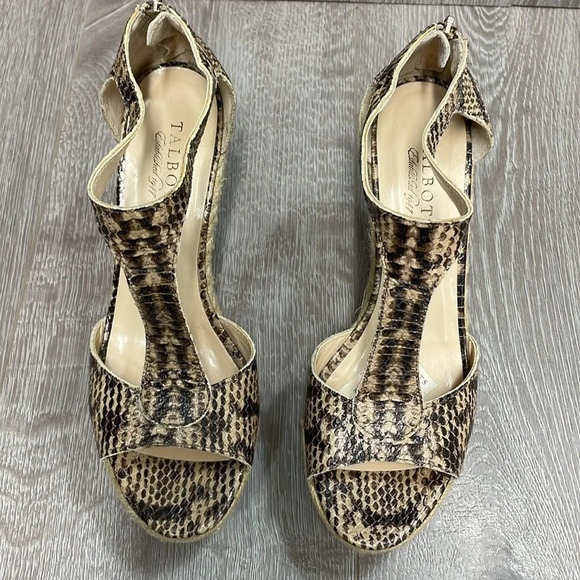 Talbots Kittie3e Espadrille Wedge Sandals Natural Reptile T Strap Ankle 8M - Picture 2 of 14
